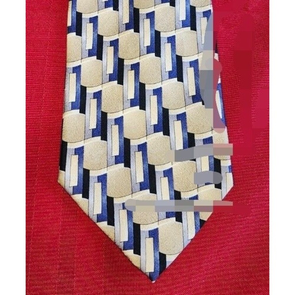 Vintage AXIS LA Silk Necktie Blue Gray Geometric Optical Illusion Wide 63x4 Tie